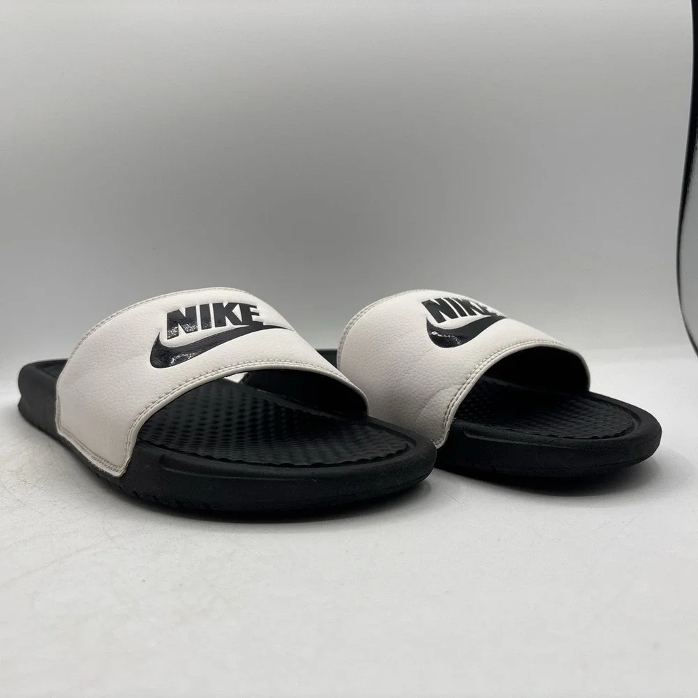 Nike Benassi JDI Slides Mens Size 8 White Black 343880-100 Slip On Sport Sandals